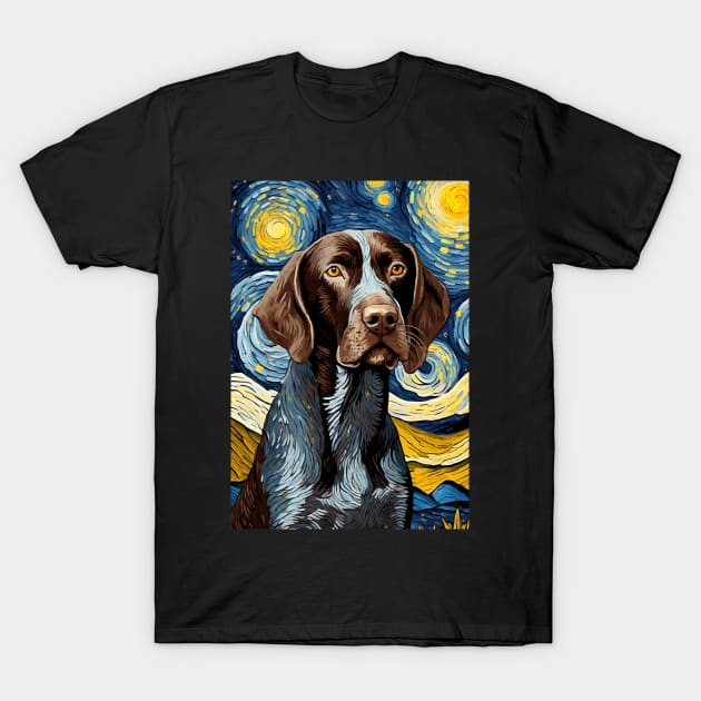 Gsp German Shorthaired Pointer Dog Breed Painting in a Van Gogh Starry Night Art Style T-Shirt by Art-Jiyuu